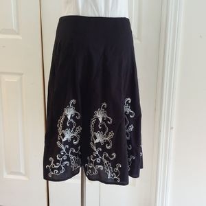 Coldwater Creek black,white aline embroidered skirt size 8